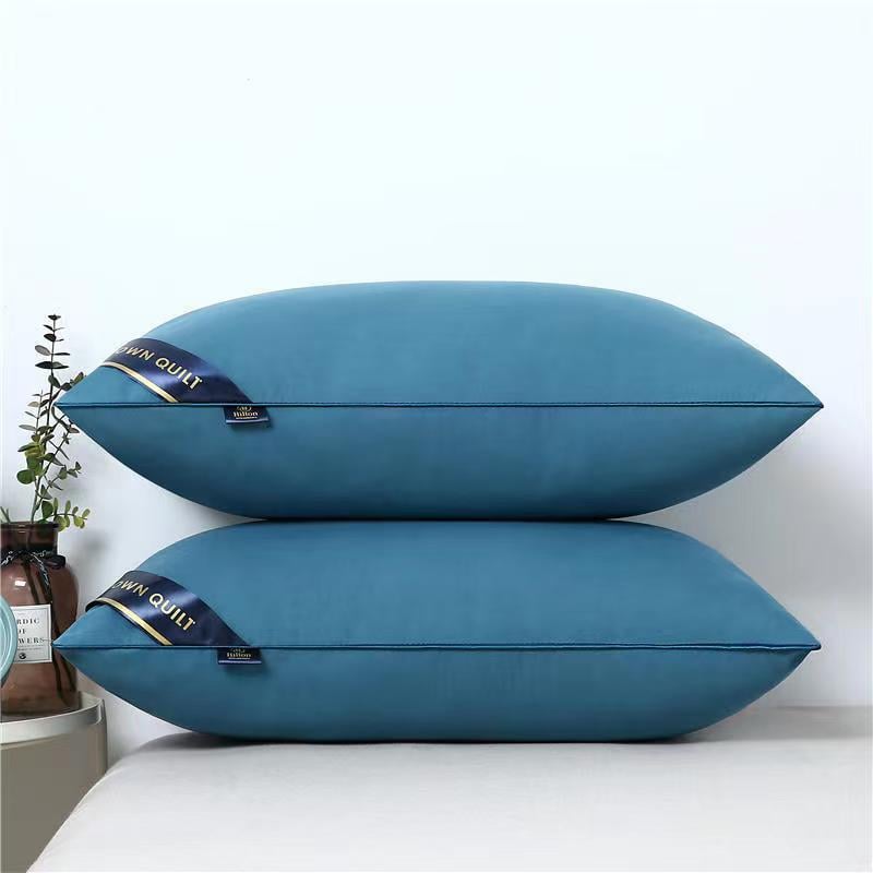 Hilton Hotel Feather Velvet High Rebound Pillow Pillow Core Household Adult Single Neck Pillow Fiber Pillow Core One-sided smooth blue bilateral low pillow weighs about 750G