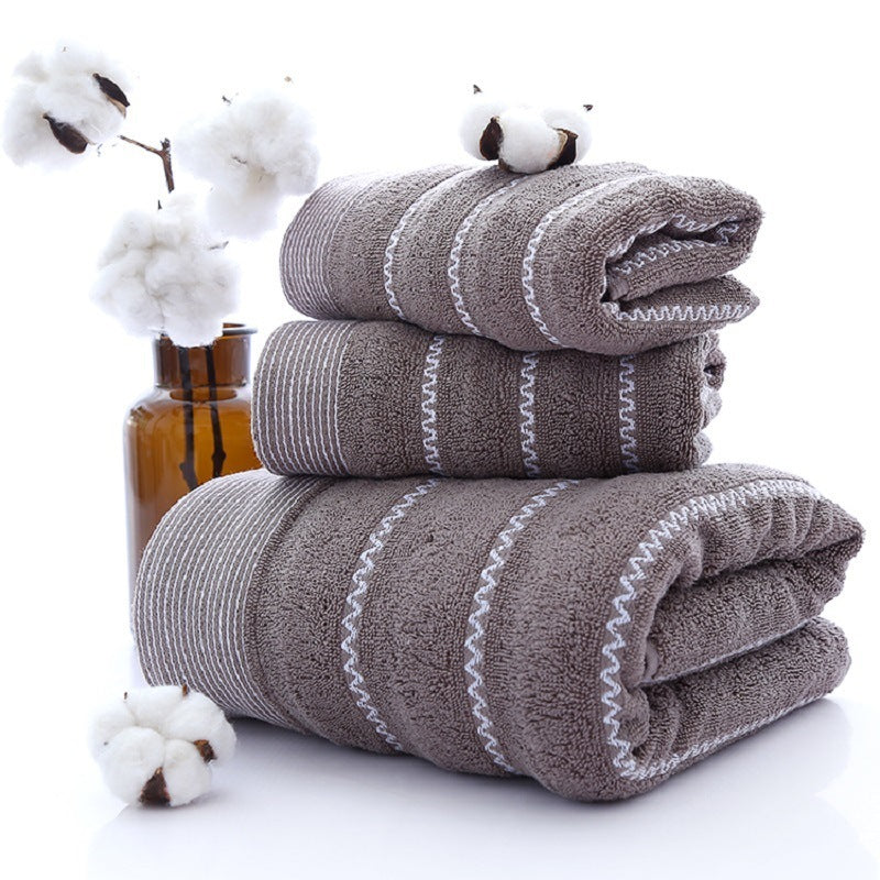 Cotton Three-piece Towel Veneer Cloth Thickened Hotel Bath Towel Embroidery Brown Water Pattern 35X75cm And 70X140cm