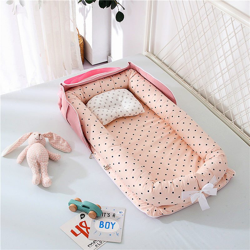 Cotton Portable Foldable Baby Bed Pink points