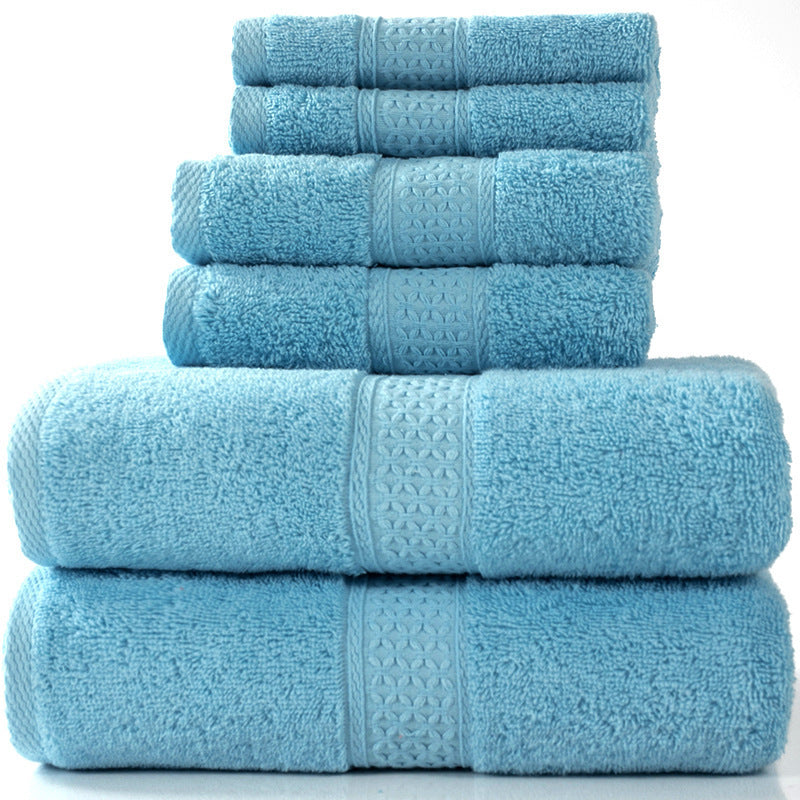 Cotton absorbent towel set of 3 pieces and 6 pieces Light Blue Q6pcs