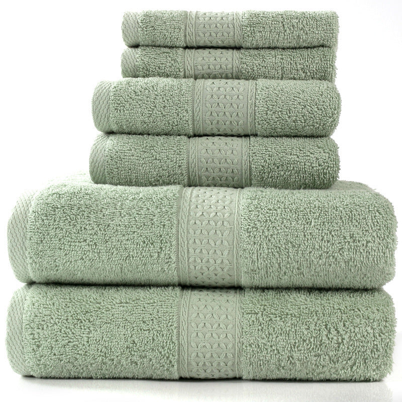 Cotton absorbent towel set of 3 pieces and 6 pieces Light green Q6pcs