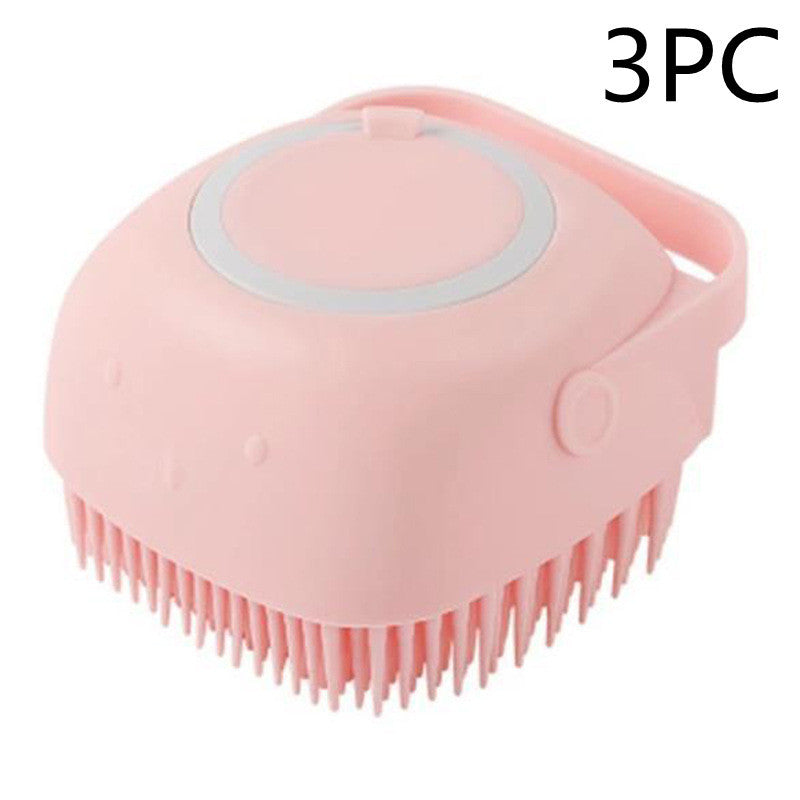 Silicone Dog Bath Massage Gloves Brush Pet Cat Bathroom Cleaning Tool Comb Brush For Dog Can Pour Shampoo Dog Grooming Supplies Pink 3PC square