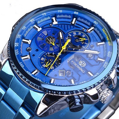 Automatic mechanical watch men's watch Blue silver shell