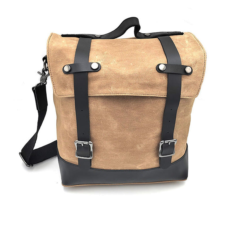 Thick Waterproof Large Capacity Canvas Motorcycle Side Bag Khaki