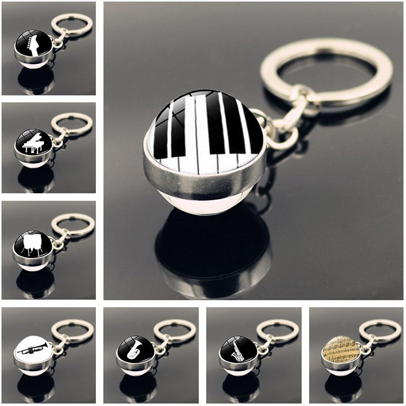 Piano Musical Instrument Time Stone Keychain Pendant