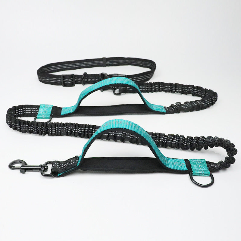 Amazon direct pet supplies multi-function running reflective pull dog leash double elastic dog leash traction Green Foam