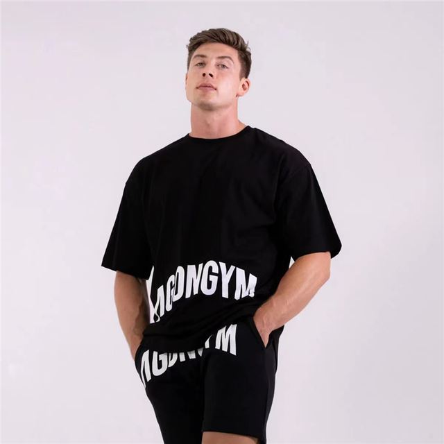 Loose Casual T-shirt Men Cotton Short Sve Shirt BlackWhite2