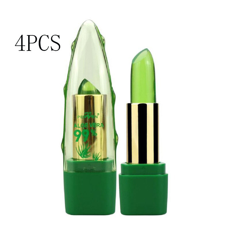 Aloe Vera Gel Color Changing Lipstick Gloss Moisturizer Anti-drying Desalination Fine-grain Lip Blam Care 4PCS