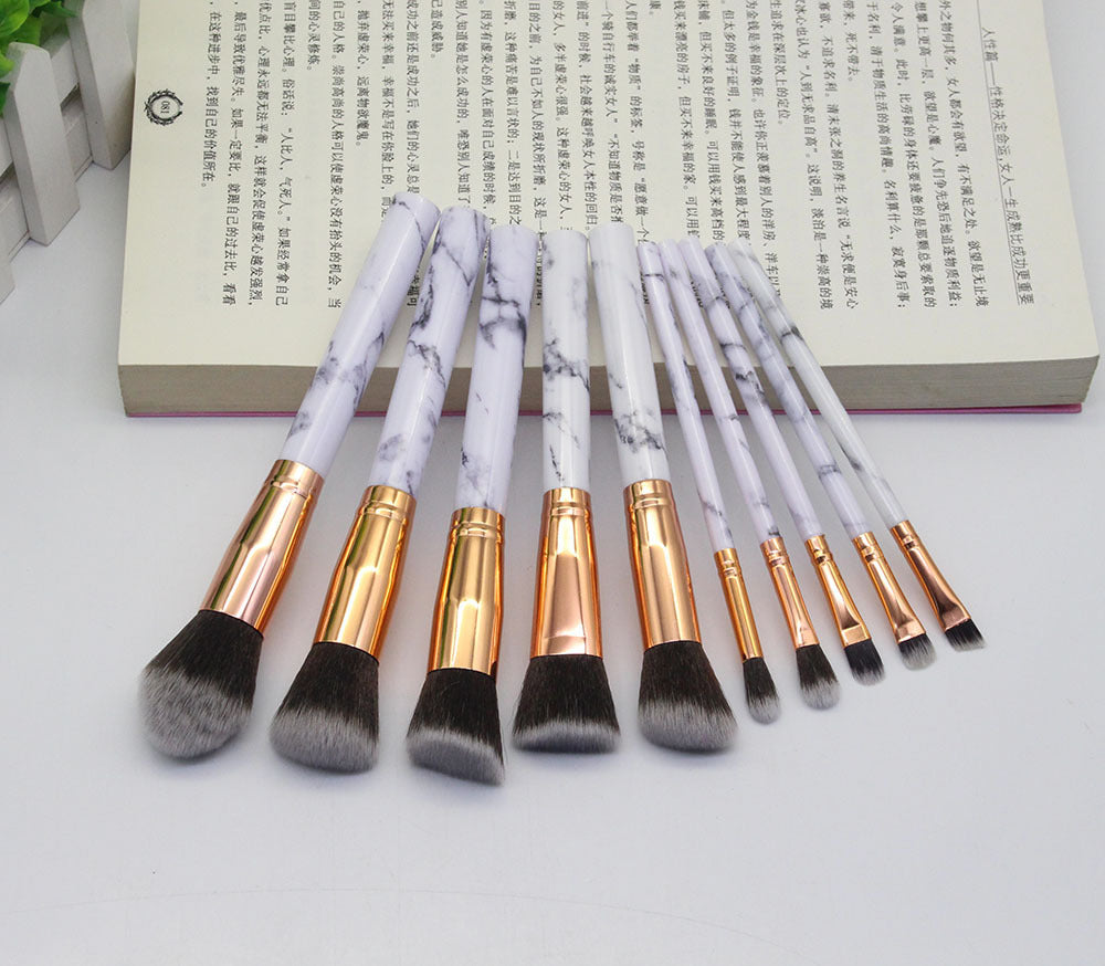 15 Marbled Design Makeup Brushes Set White Q10pcs