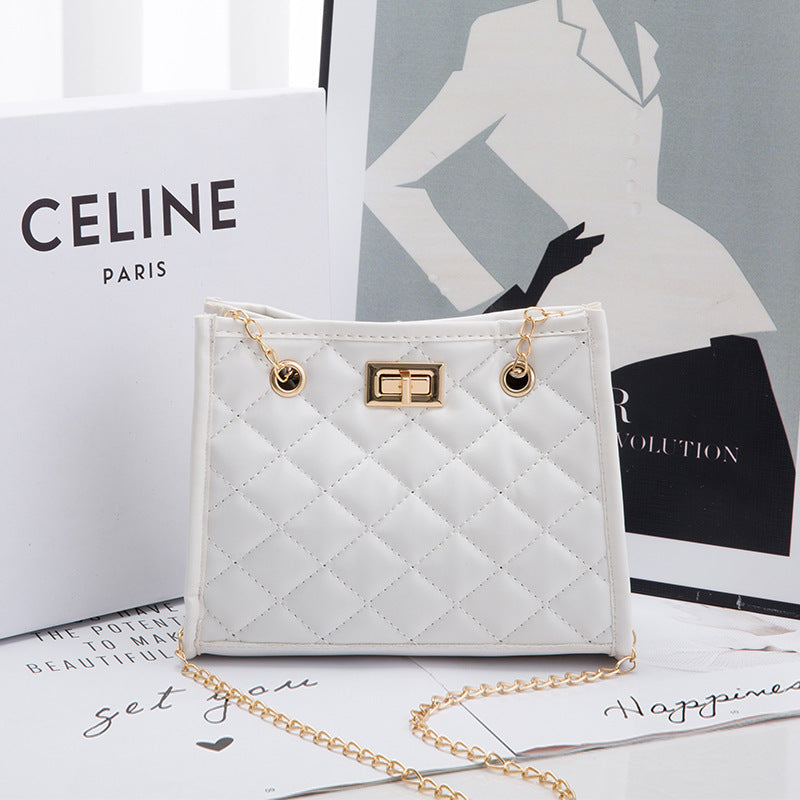 Mini Chain Shoulder Bags Rhombus Sewing Small Square Bags For Women White