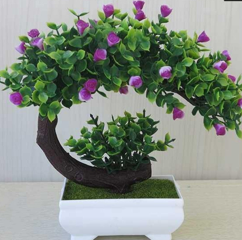 Plastic bonsai with fake flowers Purple