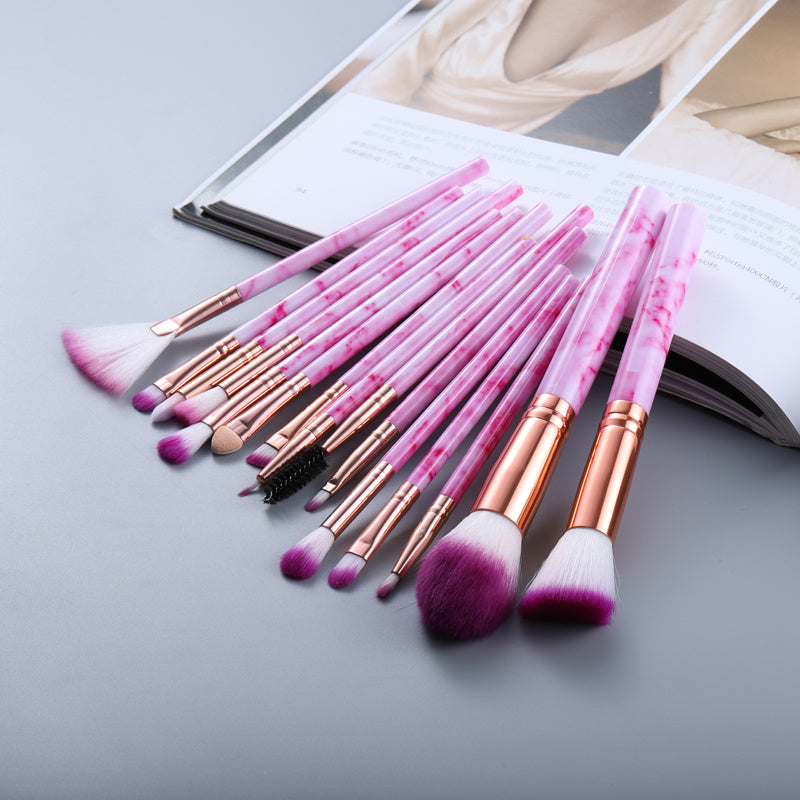 15 Marbled Design Makeup Brushes Set Rose Q15pcs