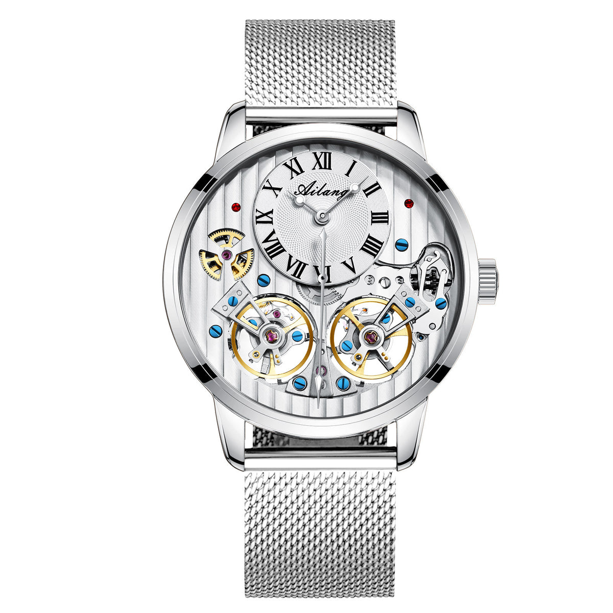Men's watch automatic mechanical watch Silver mesh belt