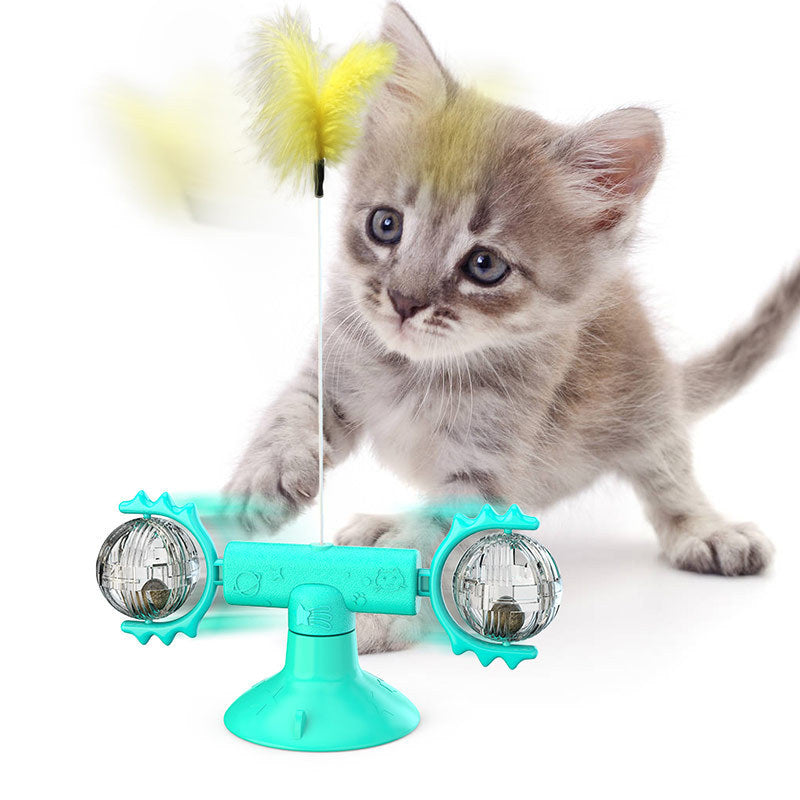 Cat Rotating Windmill Multi-Function Toys Itch Scratching Device Teeth Shining Toy Blue Turntable