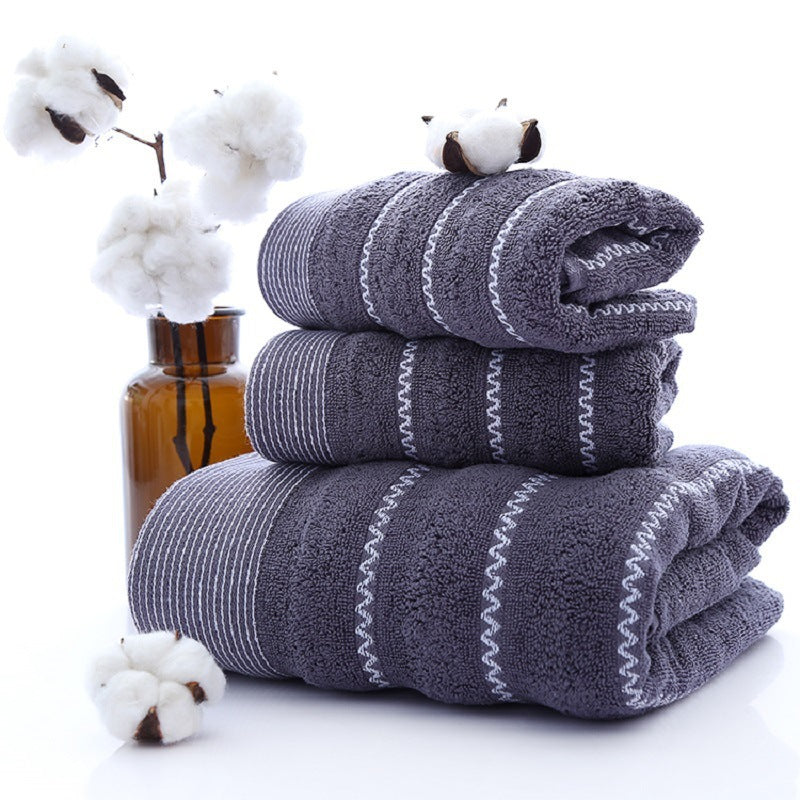 Cotton Three-piece Towel Veneer Cloth Thickened Hotel Bath Towel Embroidery Blue Water Pattern 35X75cm And 70X140cm