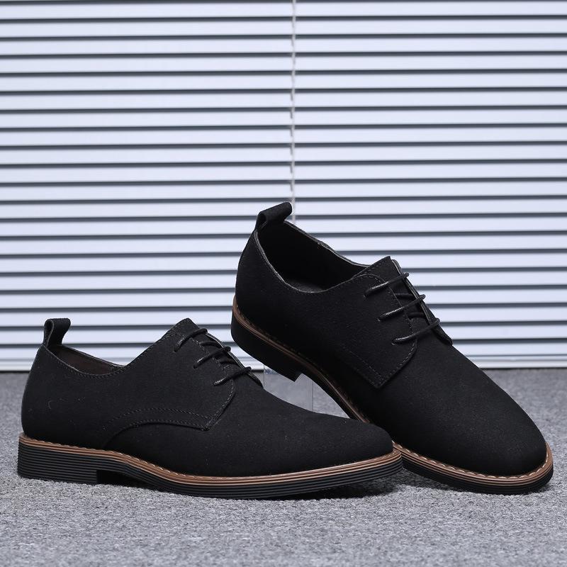 Plus Shoes Men Suede Leather Shoes Solid Color Black