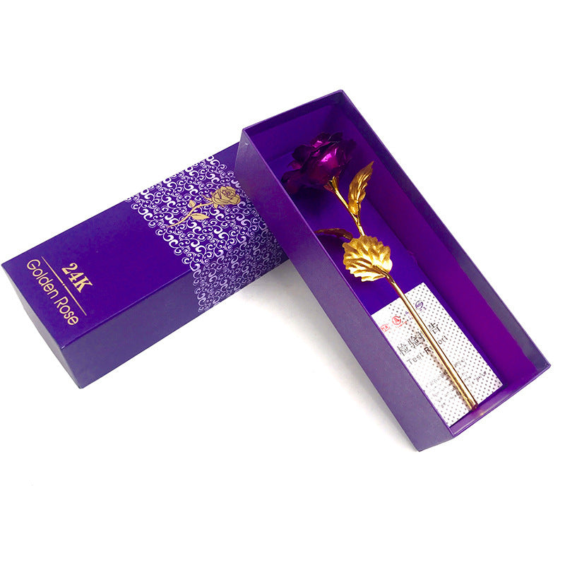 24K Luminous Color Gold Rose Flower Set Purple purple gift