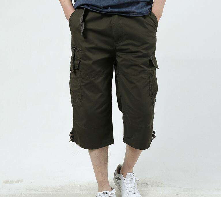 Men's Summer Leisure Cropped Cotton Pants Army Green