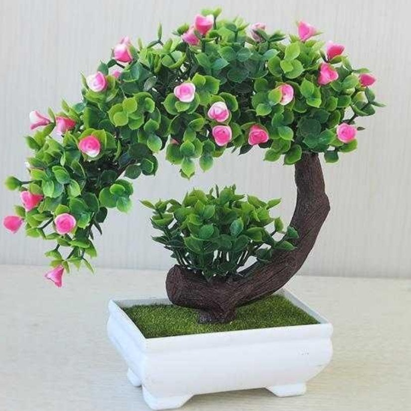Plastic bonsai with fake flowers Pink
