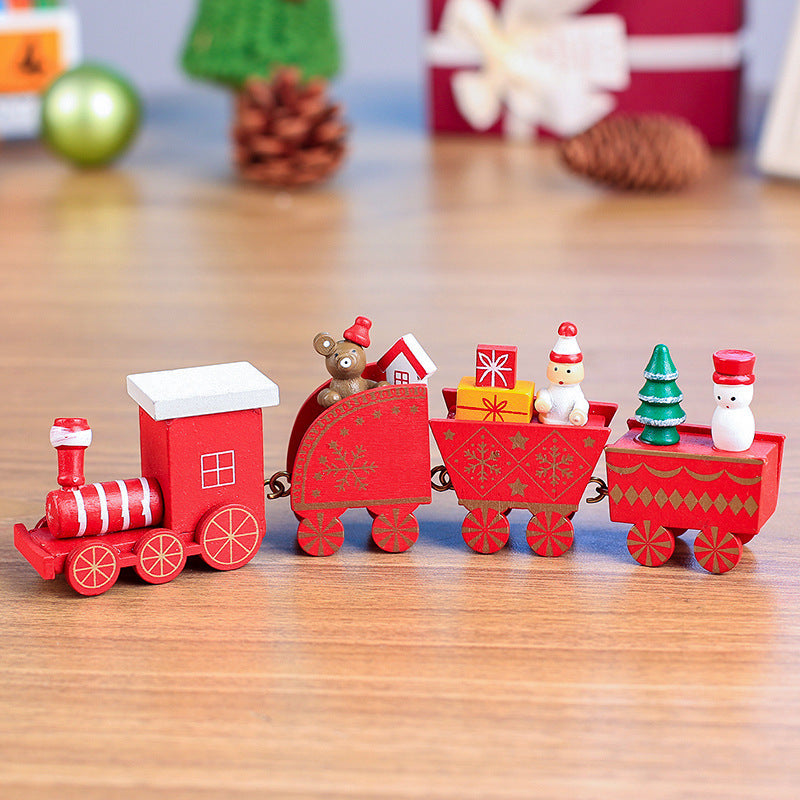 4pcs Mini Wood Train Toys Red