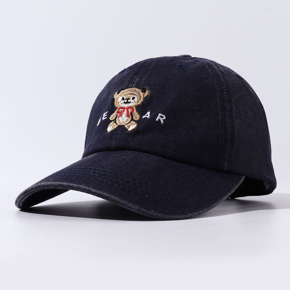 Women Cartoon Teddy Bear Embroidery Dad Hats Navy Blue One Size