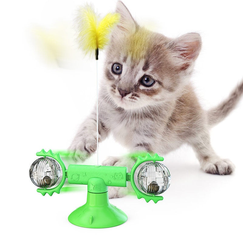 Cat Rotating Windmill Multi-Function Toys Itch Scratching Device Teeth Shining Toy Green Turntable