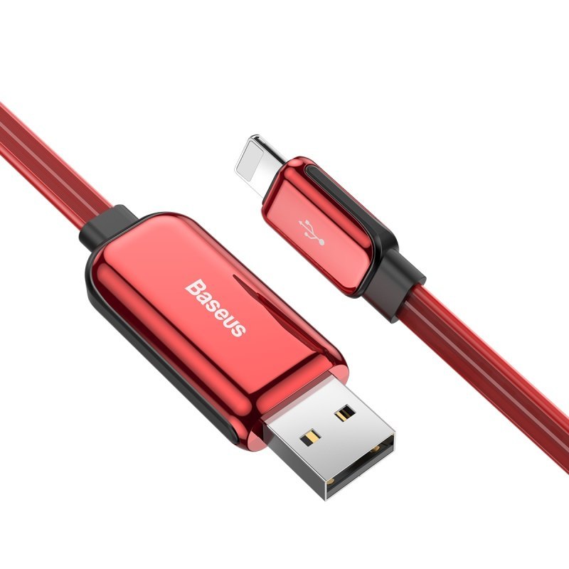 Compatible With , Compatible With , Baseus Flat Glowing 2.4A USB Cable For Xs Max 8 Plus 1M Fast Charging Sync Data Line LED USB Cable For SE 7 Cabo Red