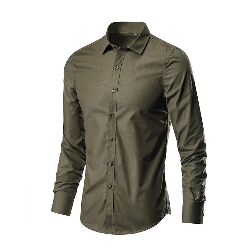 Simple Trendy Long-sleeve Slim Shirt Army Green