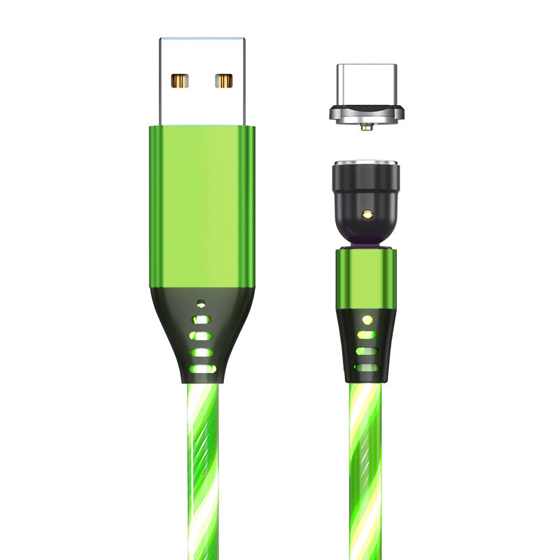 540 Rotate Luminous Magnetic Cable 3A Fast Charging Mobile Phone Charge Cable For LED Micro USB Type C For I Phone Cable Green Type c