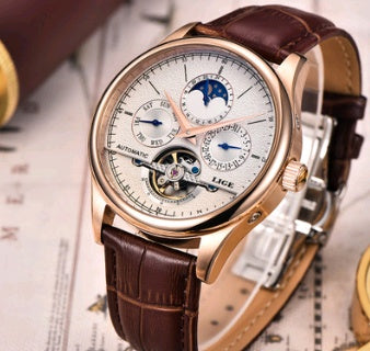 Men's automatic mechanical watch men's watch leather belt waterproof multi-function sports watch tourbillon watch