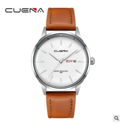 CUENA quartz watch waterproof belt simple watch men's belt watch quartz watch D