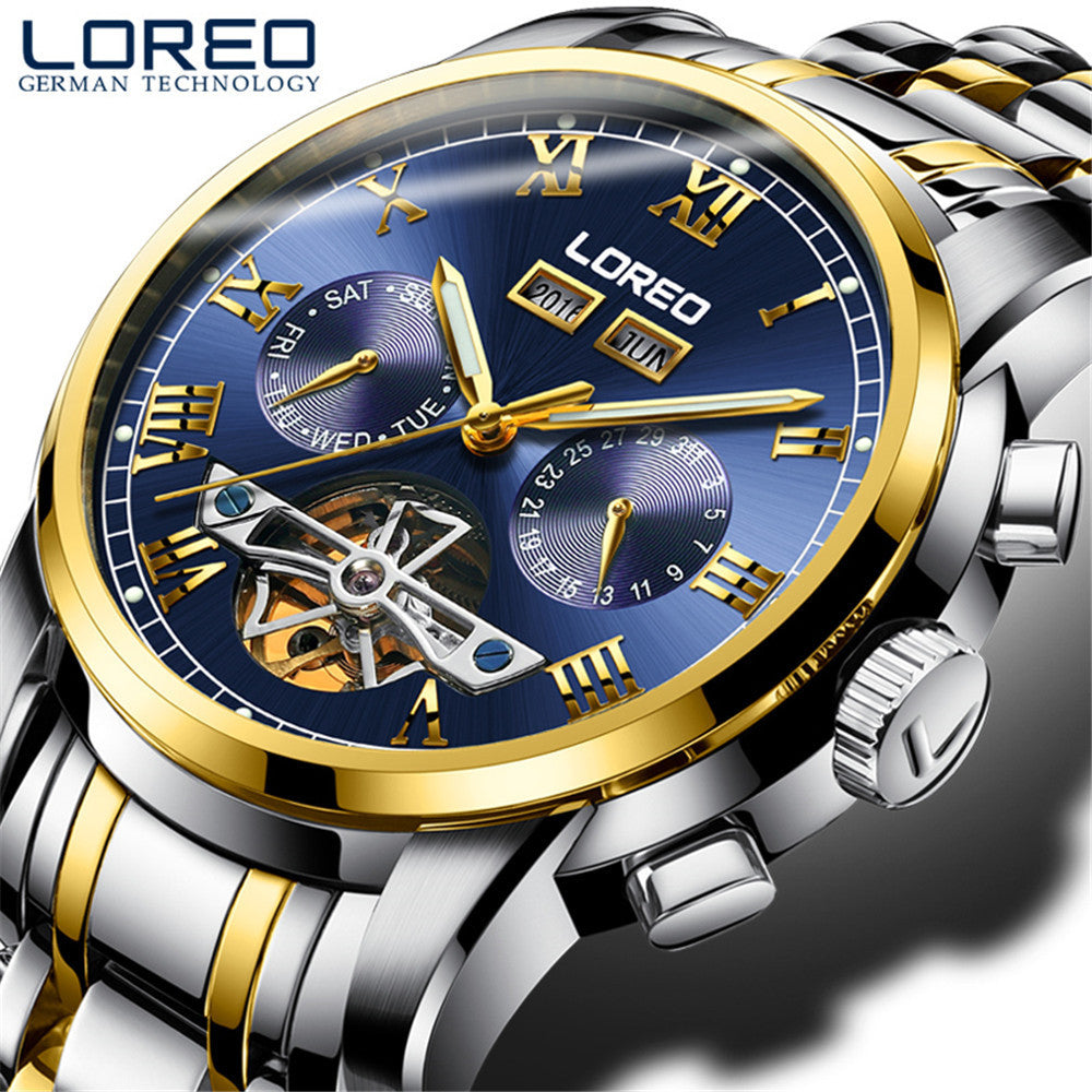 LOREO watch men's mechanical watch Blue gold