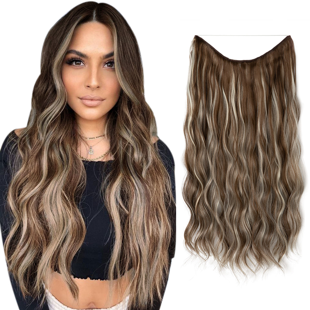 European And American Style Women Corn Curler Fishing Thread Long Curly Hair Wig 9H613