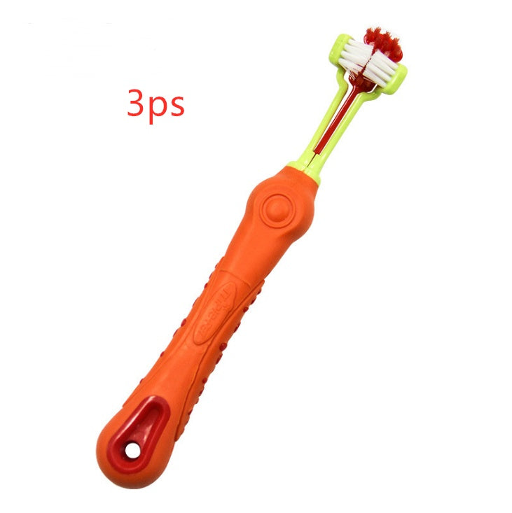 Three Sided Pet Toothbrush Dog Brush Bad Breath Tartar Teeth Care Orange3PC