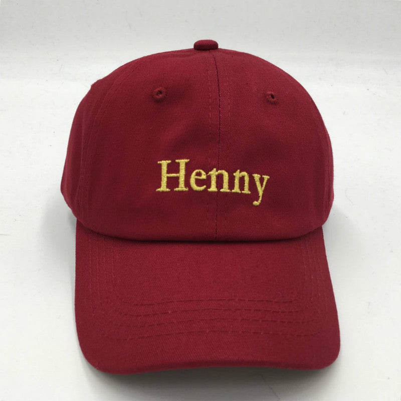 Embroidered Henny Cotton Adjustable Baseball Cap Red wine