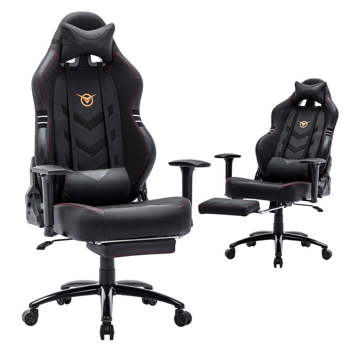 Tall Gaming Chair 350lbs Racing Computer Gaming Chair Black with footrest