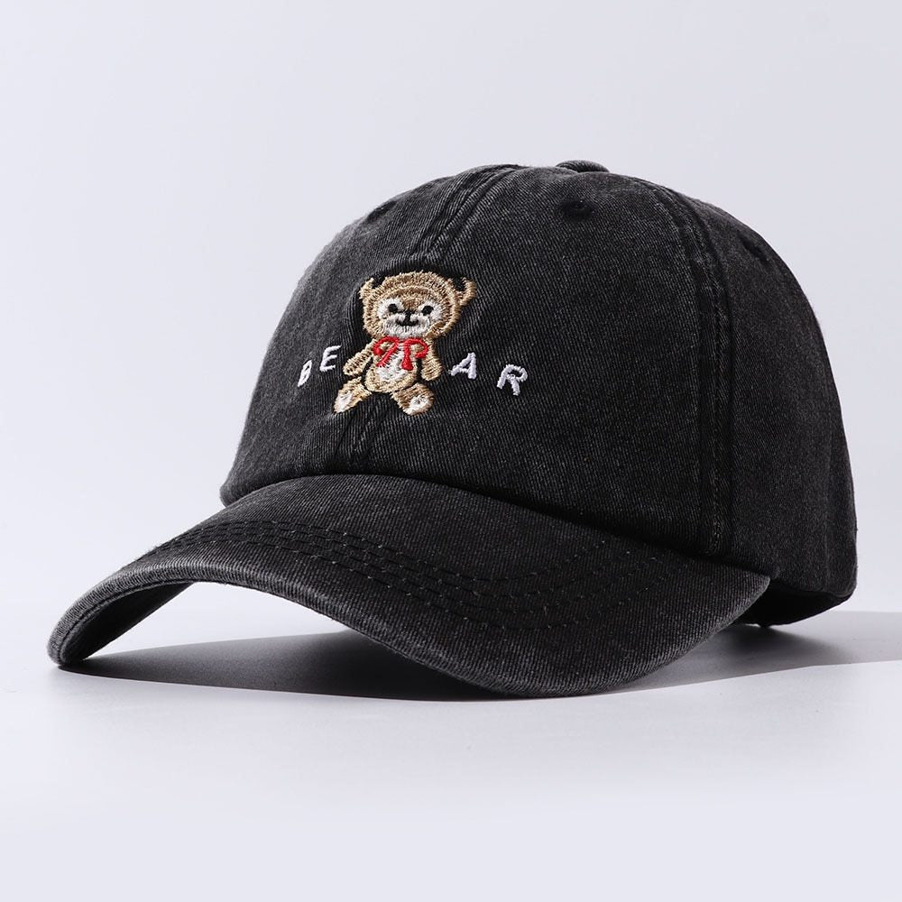 Women Cartoon Teddy Bear Embroidery Dad Hats Black One Size