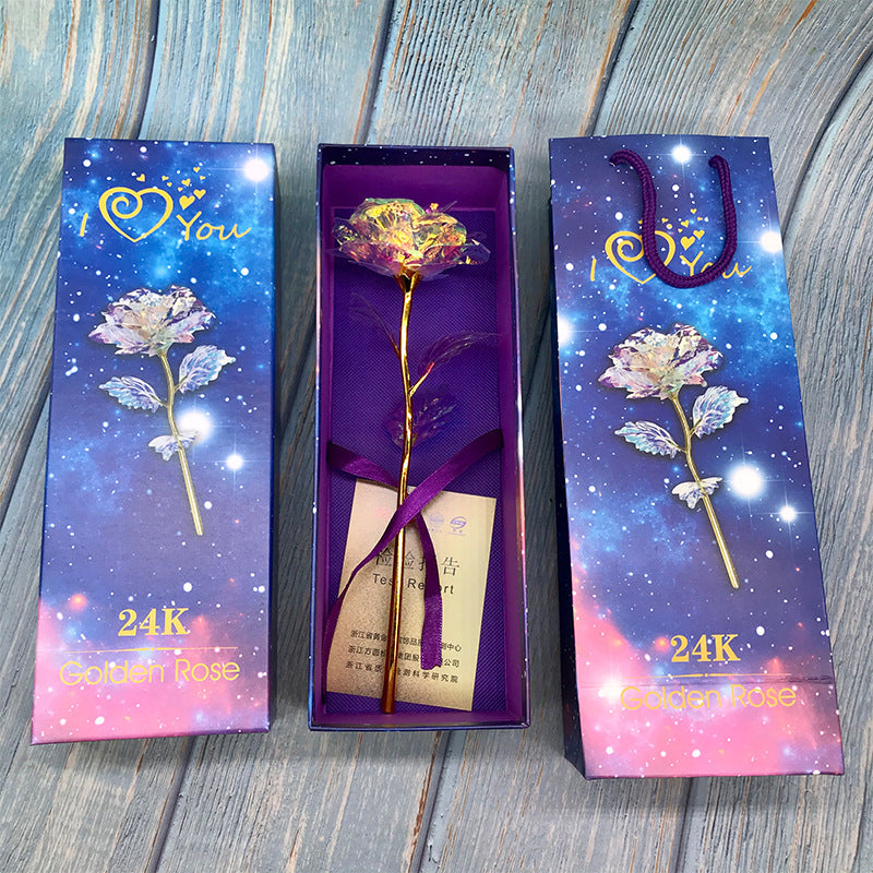 24K Luminous Color Gold Rose Flower Set Gold blue pack
