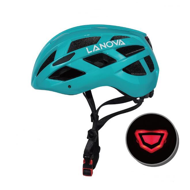 Male and female one-piece bicycle riding helmet with light Blue