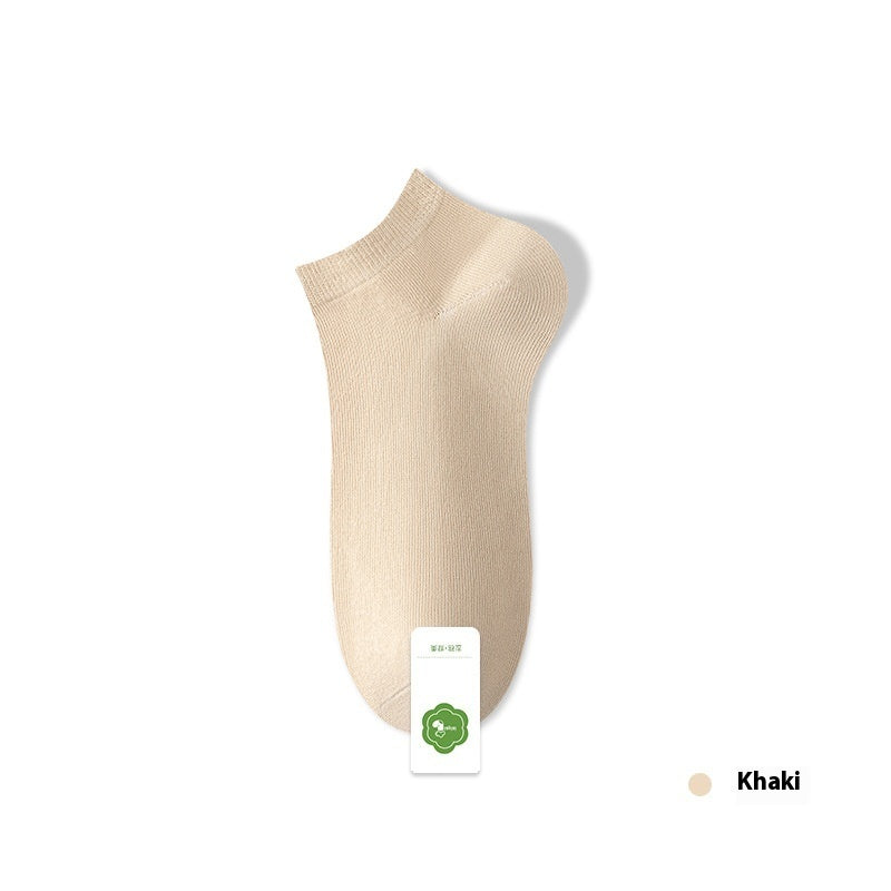 Women's Pure Cotton Spring And Summer Seamless Socks Deodorant Sweat Absorbing Socks Khaki