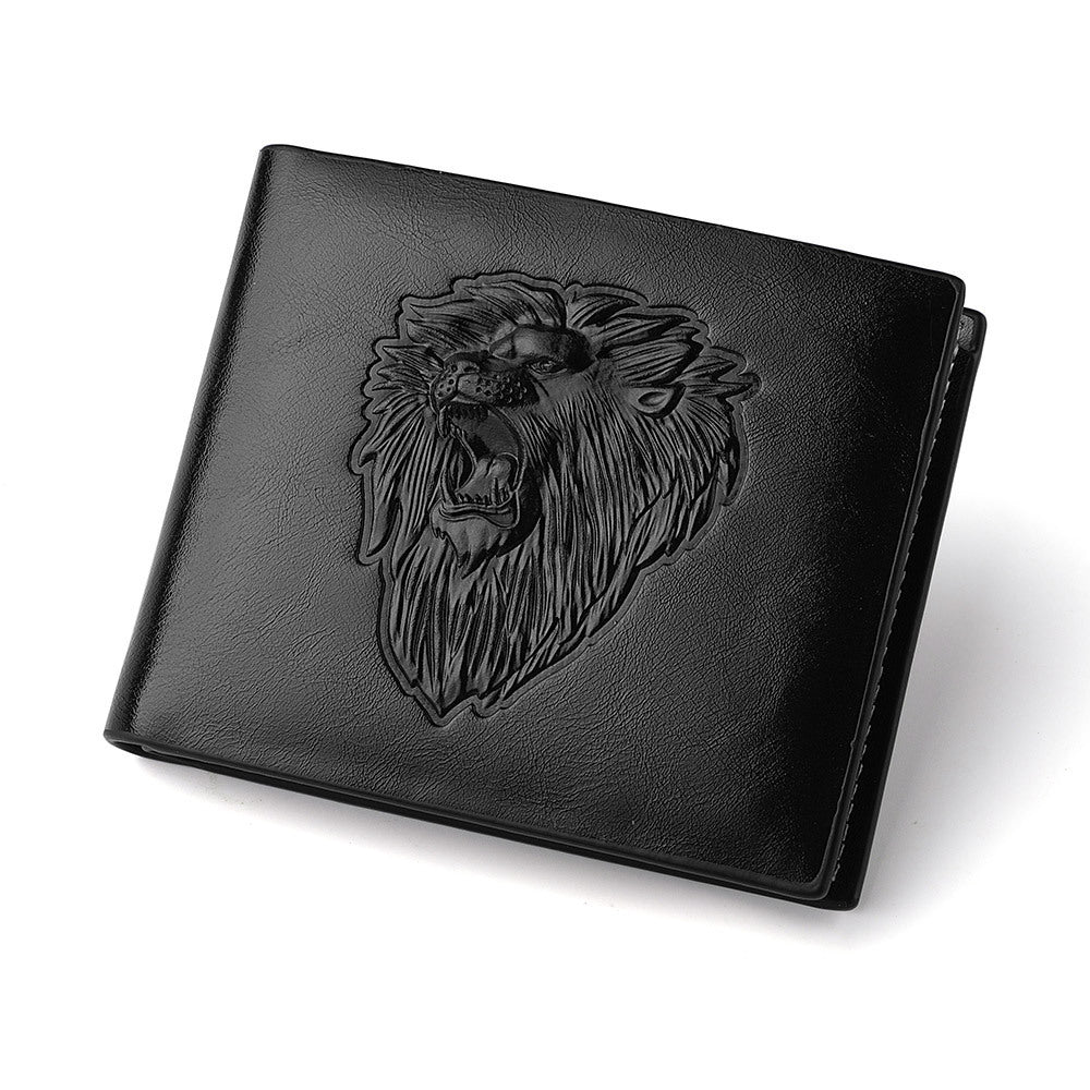 Men's Zipper Wallet Lion Embossed Pattern Animal Black