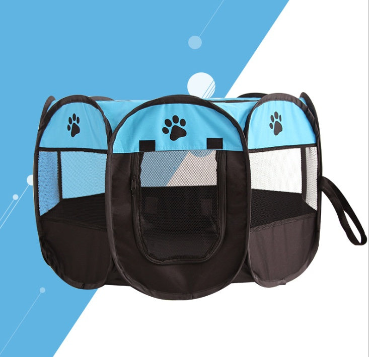 Fast folding octagonal pet fence, 600D Oxford cloth, waterproof and catching cat, dog cage, pet cage Blue
