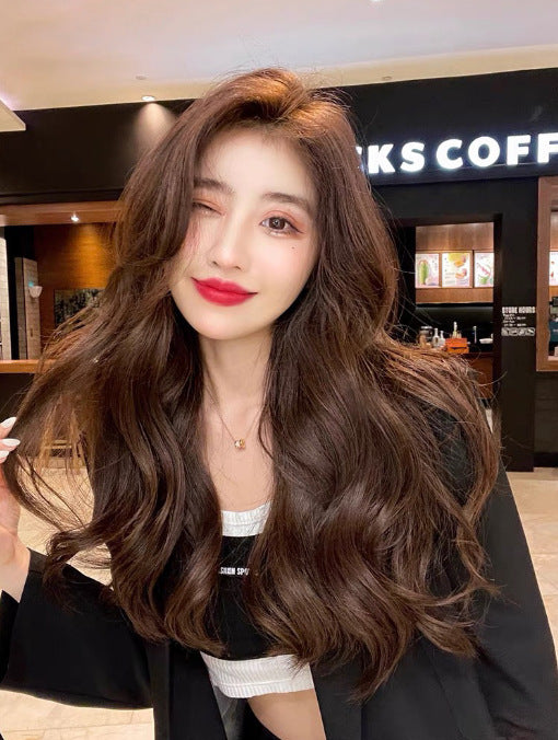 Women's Wig Seamless Artificial Hair Full-head Wig Long Curly Hair Cold Brown