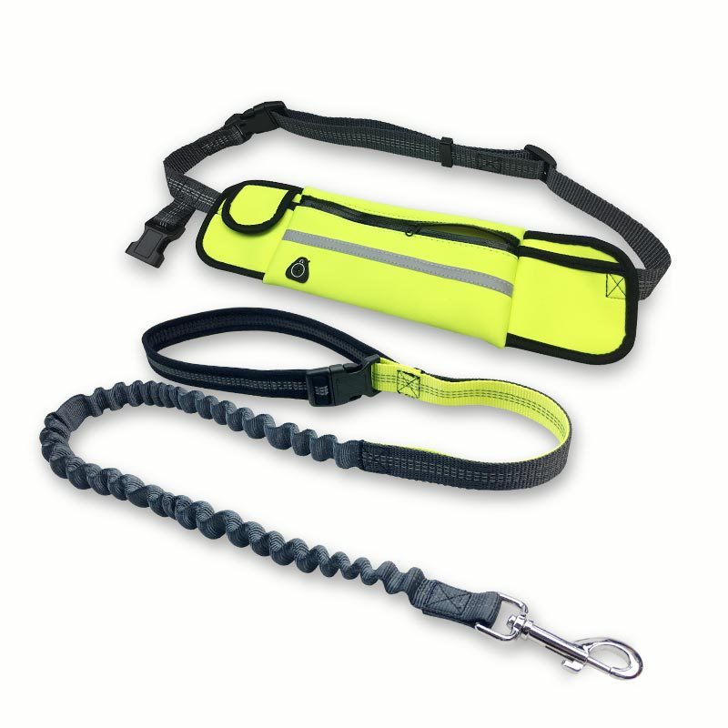 Hands-Free Dog Running Leash with Waist Pocket Adjustable Belt Shock Absorbing Bungee Green