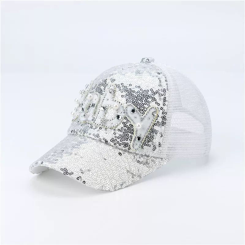 Men's And Women's Caps Men's Hats Sequins Sunscreen Baseball White