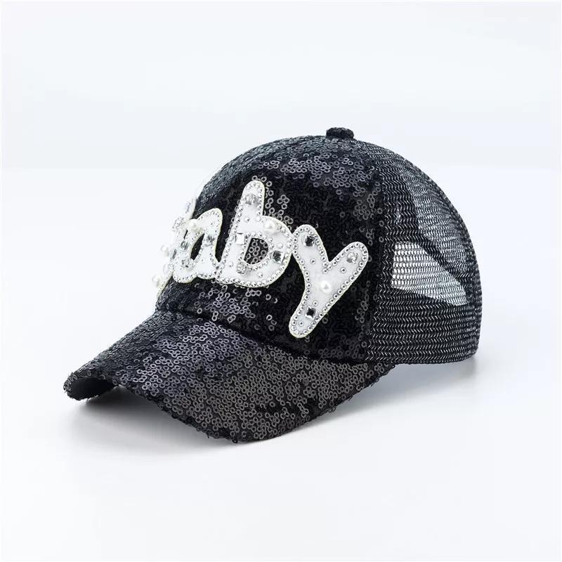 Men's And Women's Caps Men's Hats Sequins Sunscreen Baseball Black