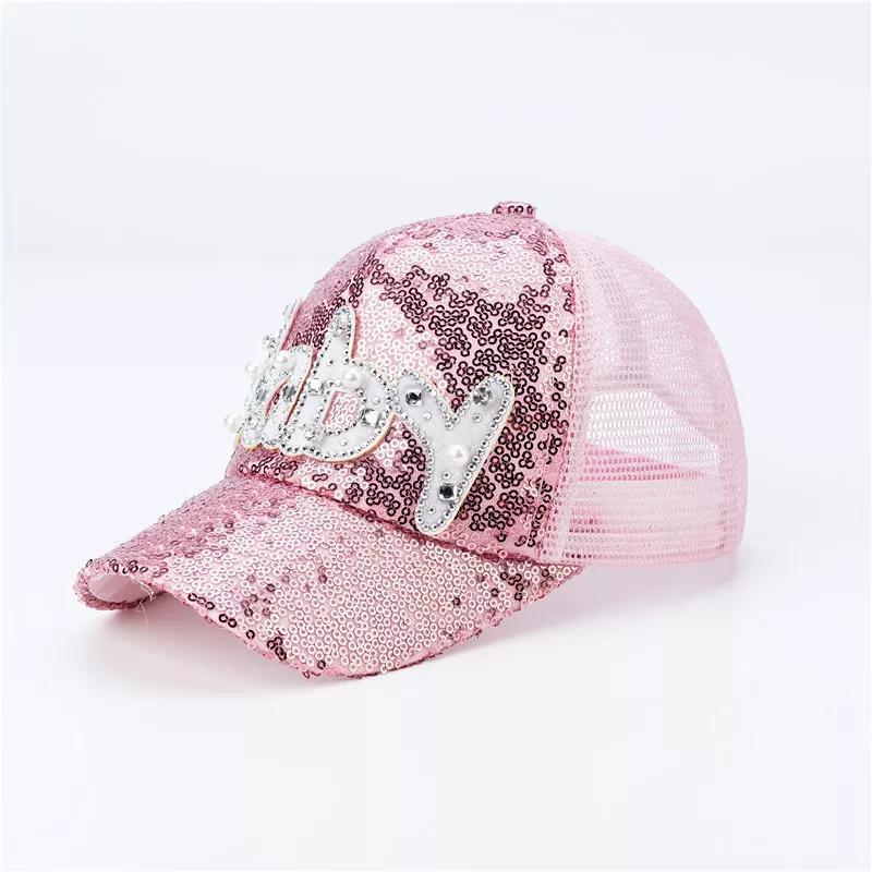 Men's And Women's Caps Men's Hats Sequins Sunscreen Baseball Pink