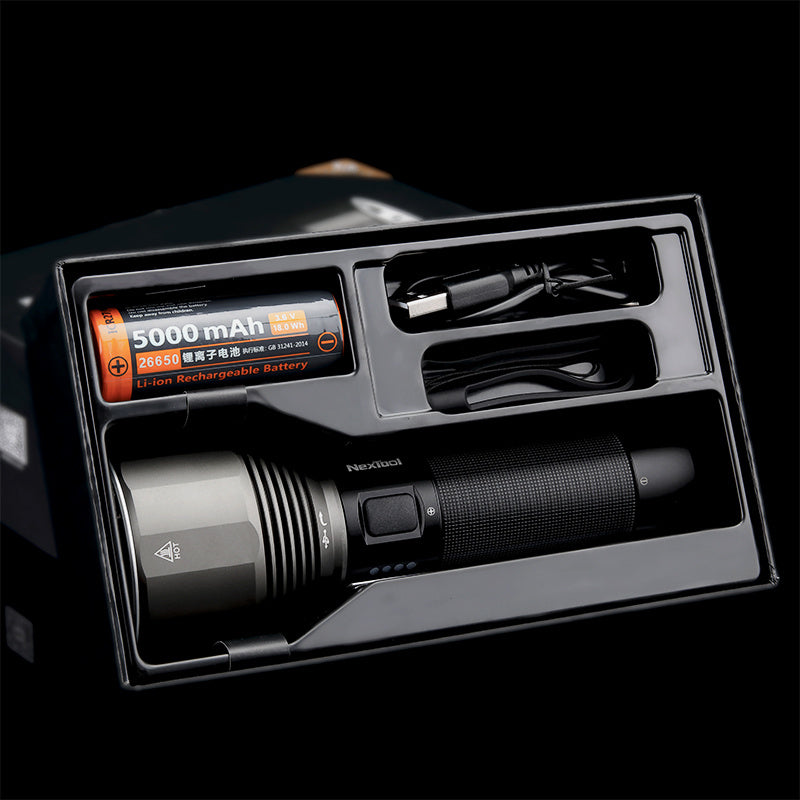 Outdoor Strong Light Flashlight 2000 Lumens Rechargeable Super Bright Flashlight Black