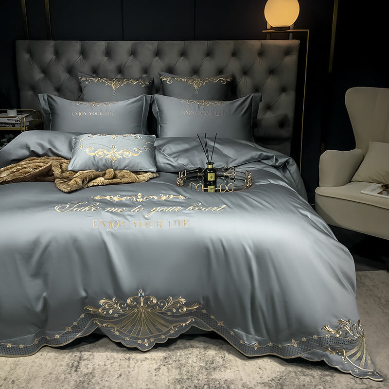 Four-Piece Cotton Jacquard Hotel Bedding Grey