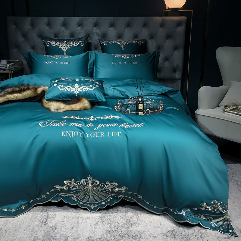 Four-Piece Cotton Jacquard Hotel Bedding Green